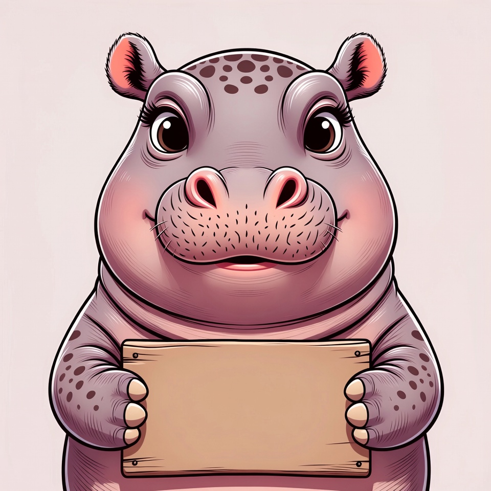 Cute hippo holding blank sign Cute hippo holding blank sign