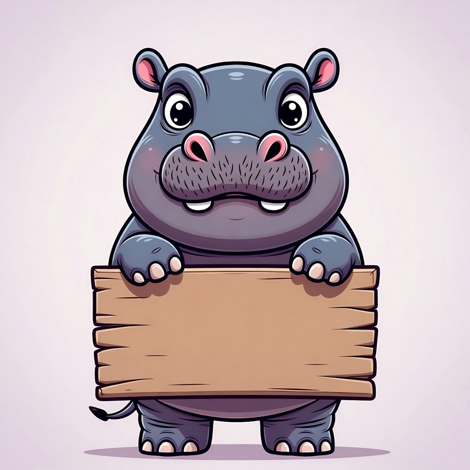 Cute hippo holding blank sign Cute hippo holding blank sign