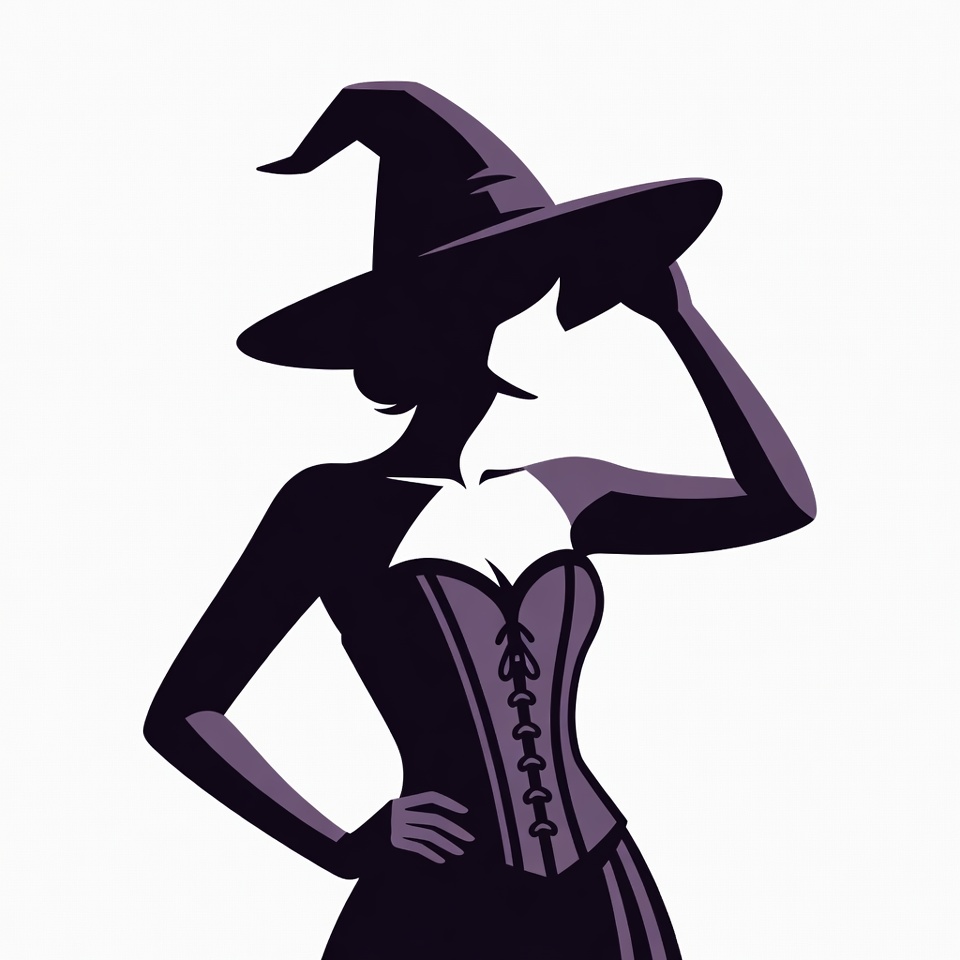 Silhouette Witch Woman in Corset Silhouette Witch Woman in Corset