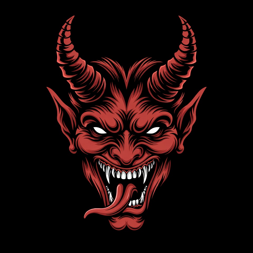 Fierce Red Demon Face Illustration Fierce Red Demon Face Illustration