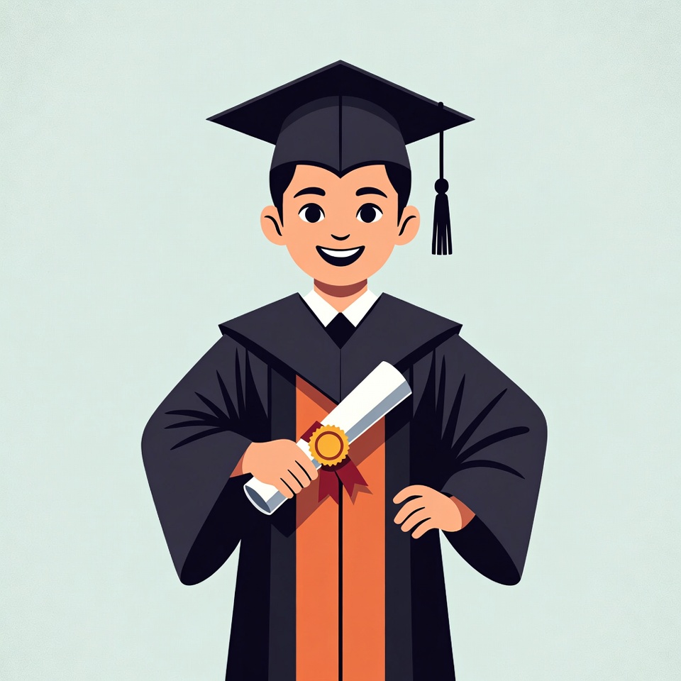 Cartoon boy in graduation gown holding diploma Cartoon boy in graduation gown holding diploma