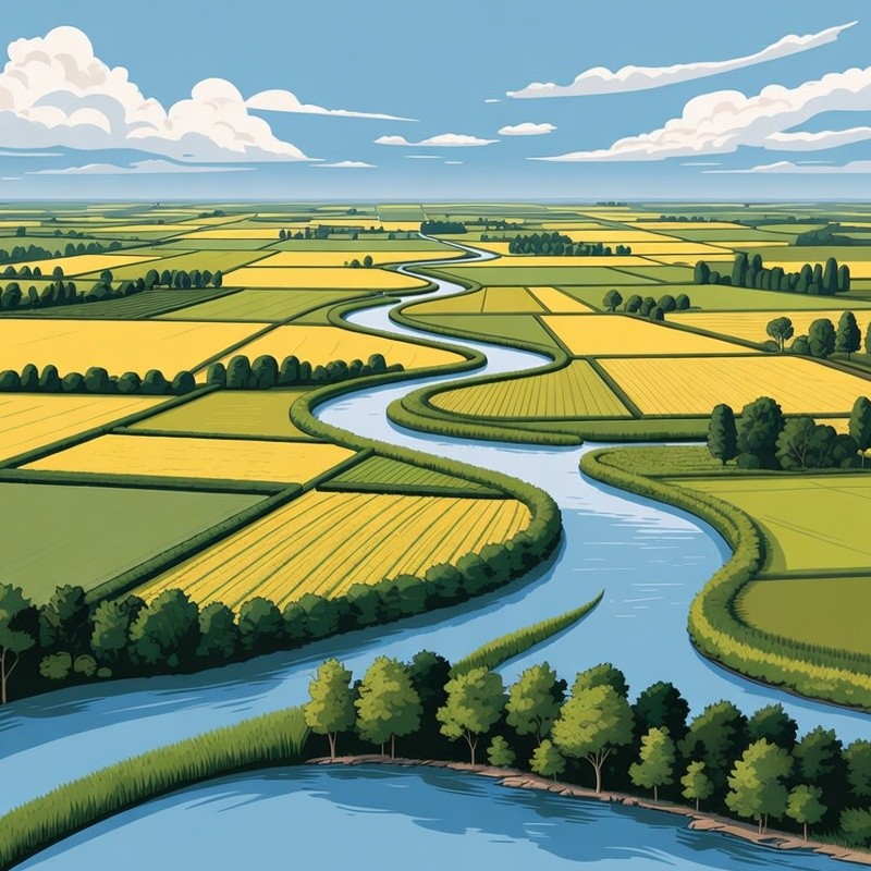 Winding River Through Farmlands Winding River Through Farmlands