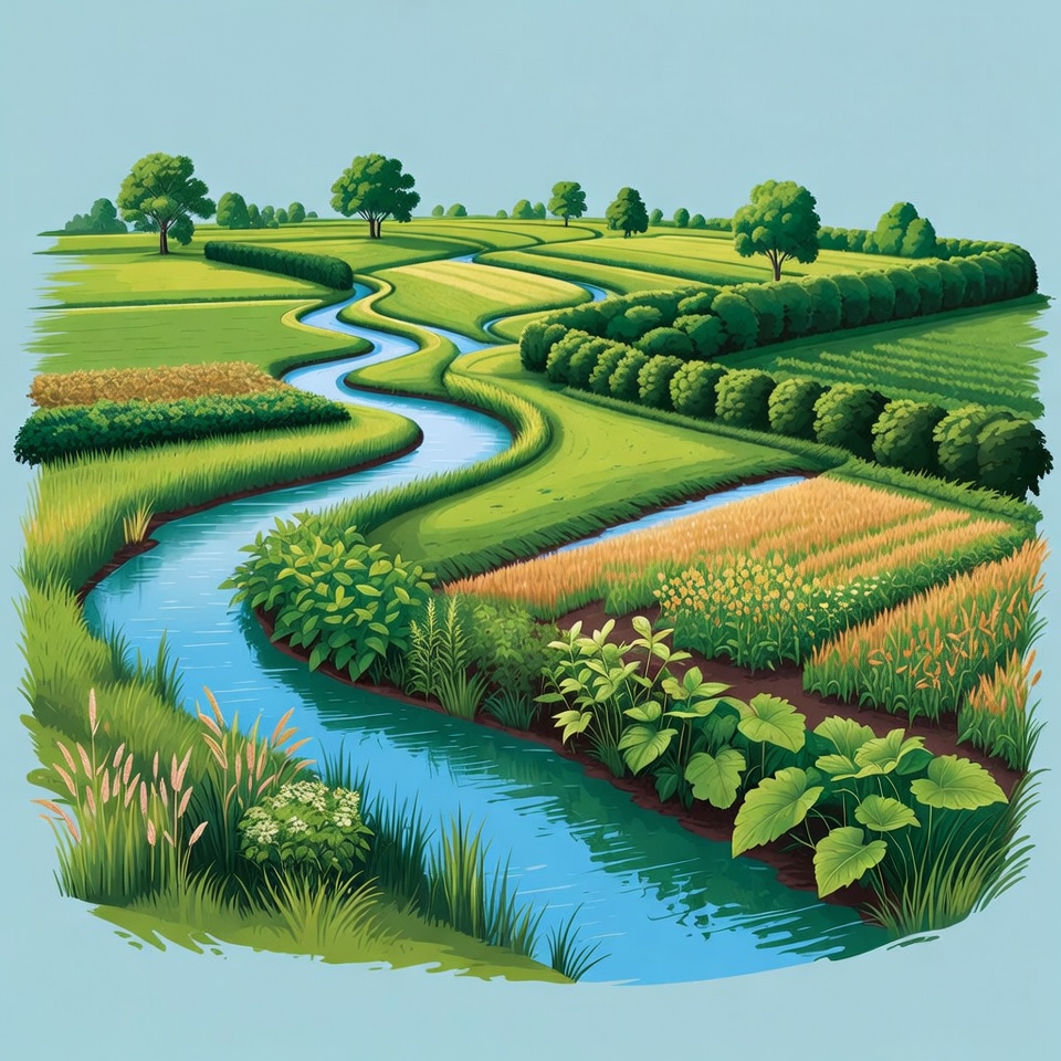 Winding River in Lush Green Fields Winding River in Lush Green Fields