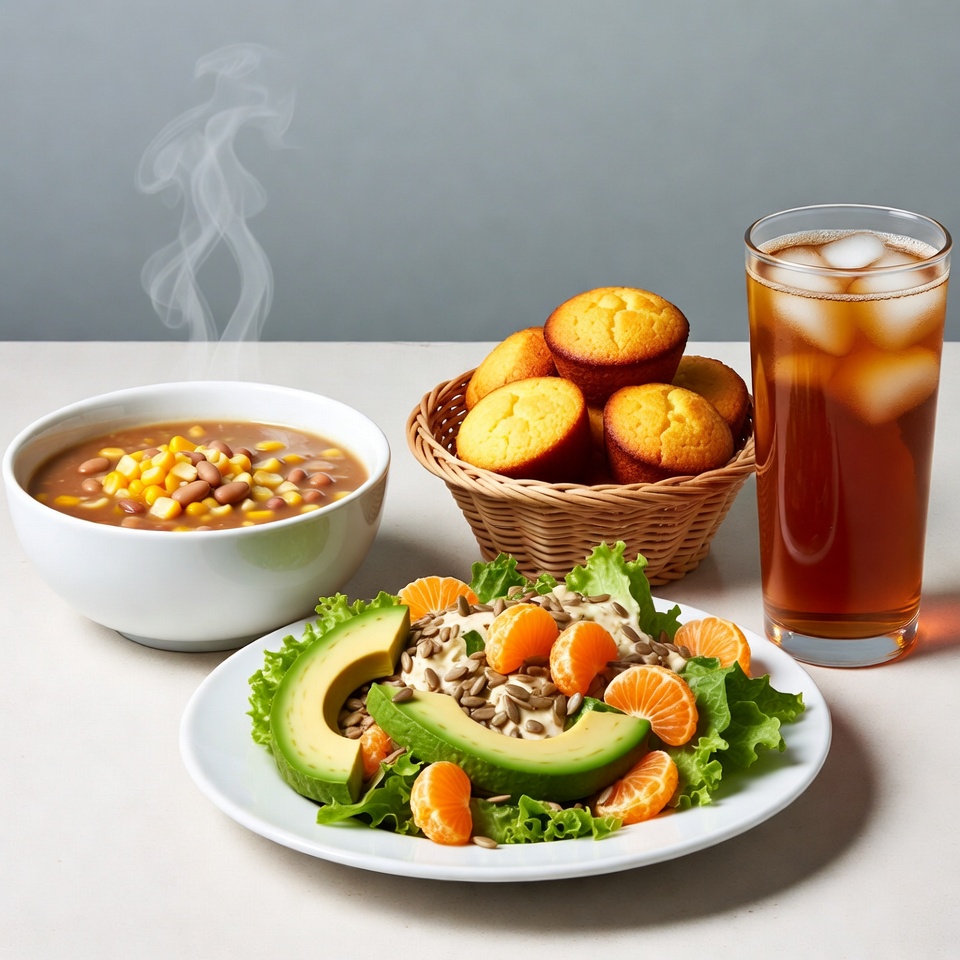 Bean Soup, Salad, Muffins, Iced Tea Bean Soup, Salad, Muffins, Iced Tea