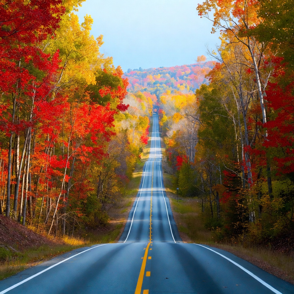 Autumn Road Through Colorful Trees Autumn Road Through Colorful Trees