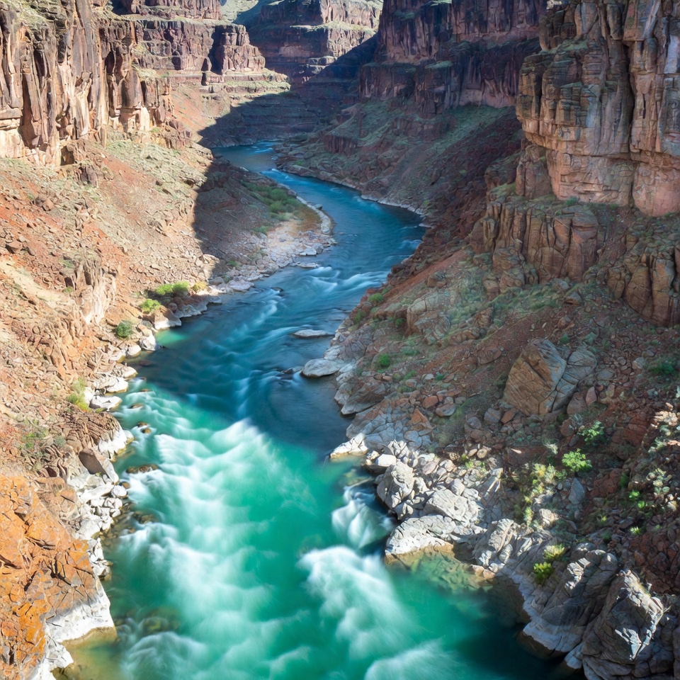 Grand Canyon River Flowing Through Cliffs Grand Canyon River Flowing Through Cliffs