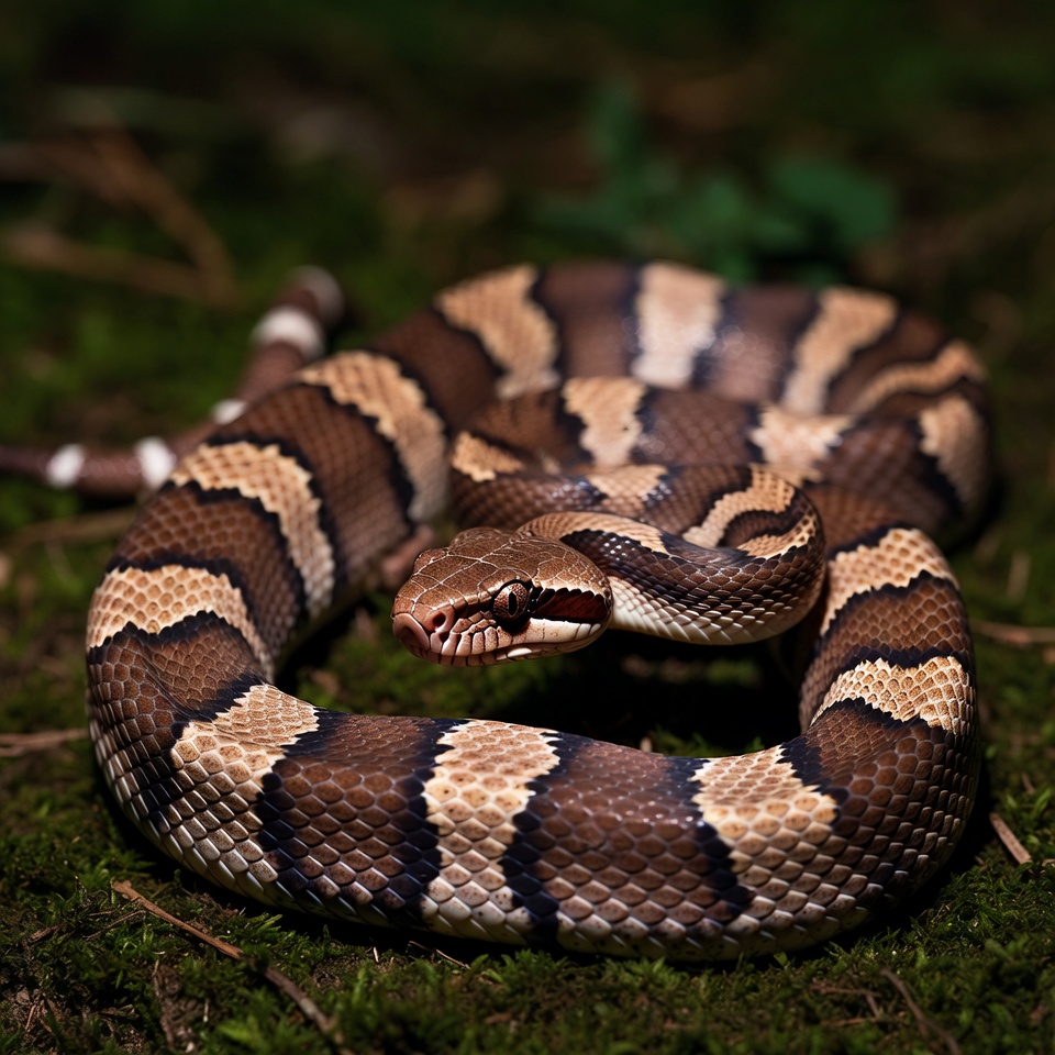 Coiled Milk Snake on Forest Floor Coiled Milk Snake on Forest Floor