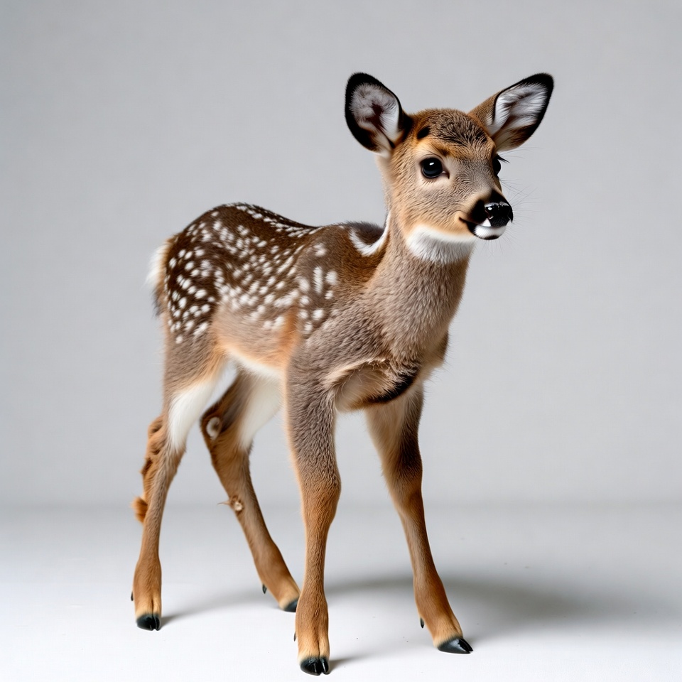 Baby fawn standing on white background Baby fawn standing on white background