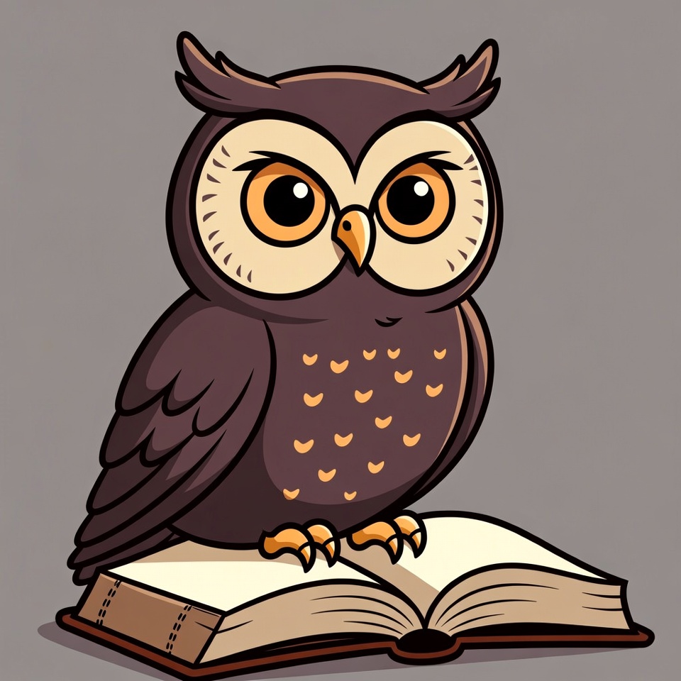 Cartoon owl reading book Cartoon owl reading book