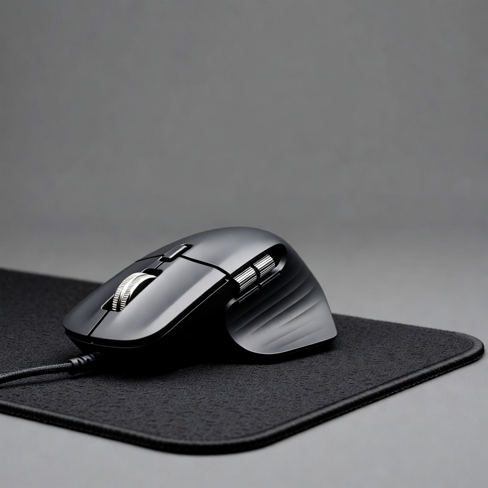 Black gaming mouse on mousepad Black gaming mouse on mousepad