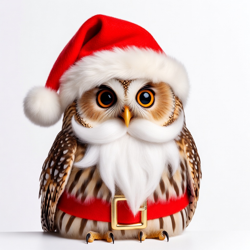 Owl Wearing Santa Hat and Beard Owl Wearing Santa Hat and Beard