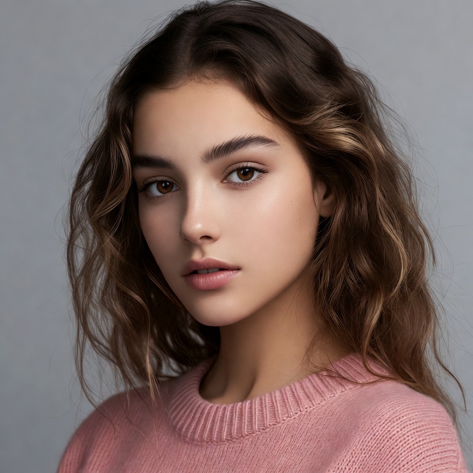 Young woman in pink sweater Young woman in pink sweater