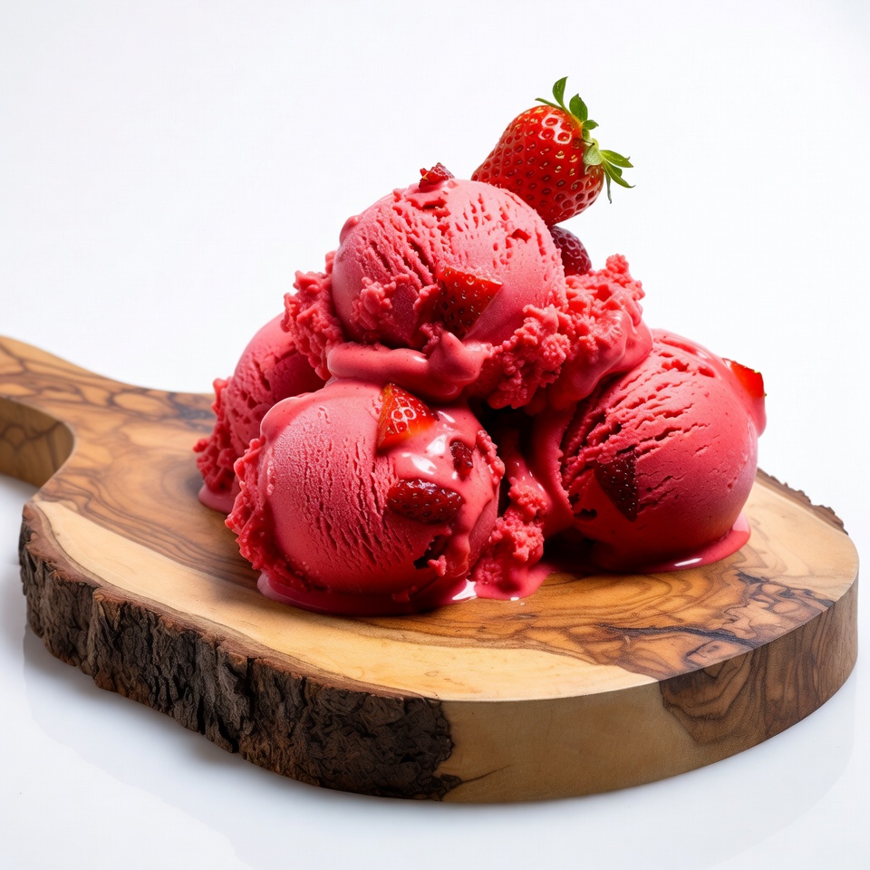 Strawberry Ice Cream on Wooden Board Strawberry Ice Cream on Wooden Board