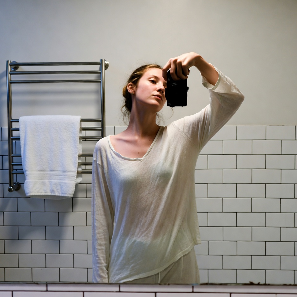 Woman taking selfie in bathroom Woman taking selfie in bathroom