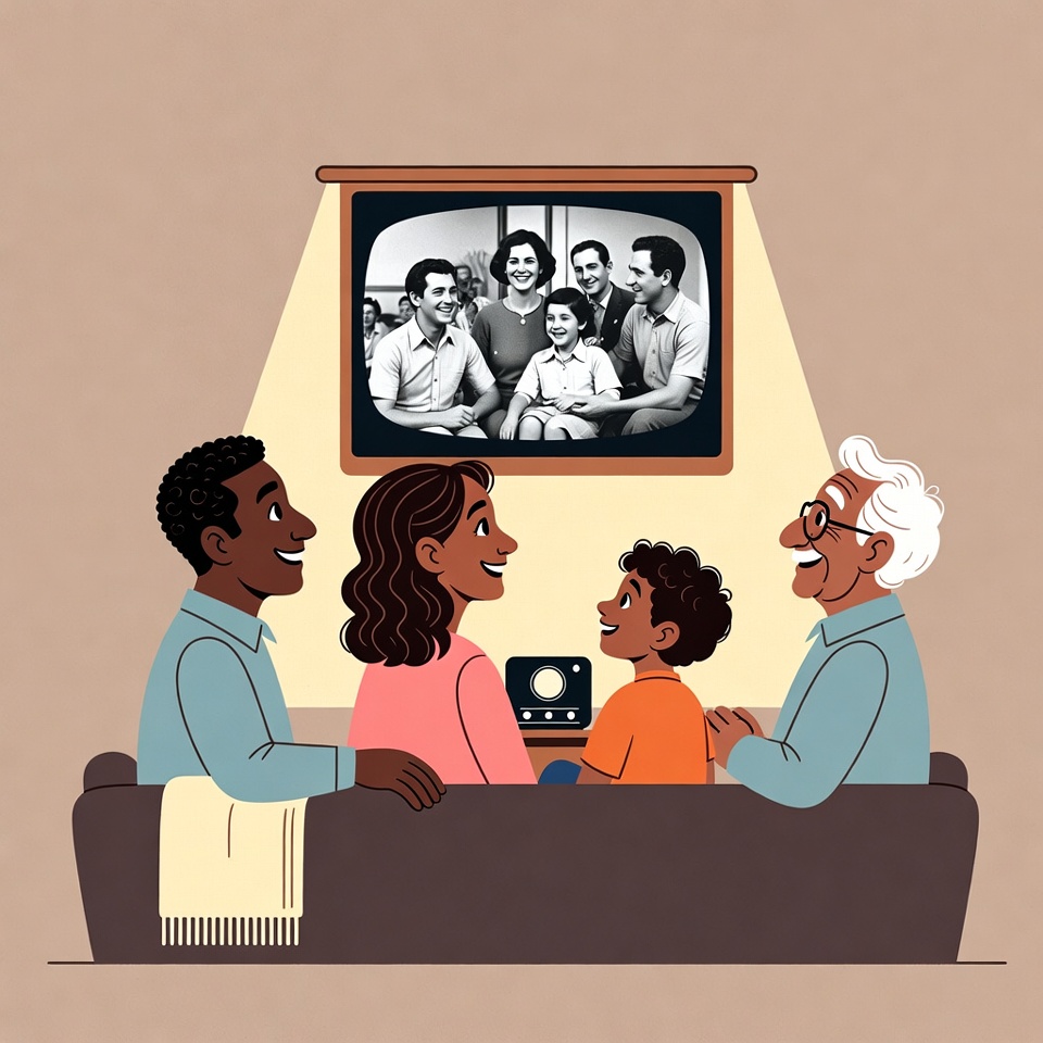 Multigenerational family watching old TV Multigenerational family watching old TV