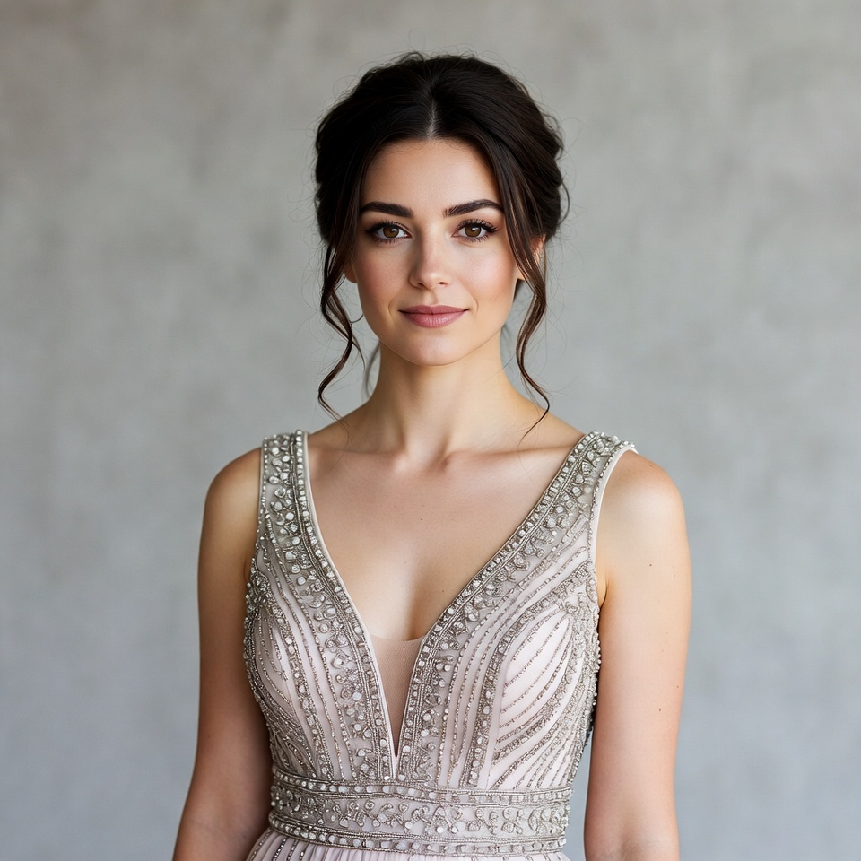 Woman in Beaded Pink Dress Woman in Beaded Pink Dress