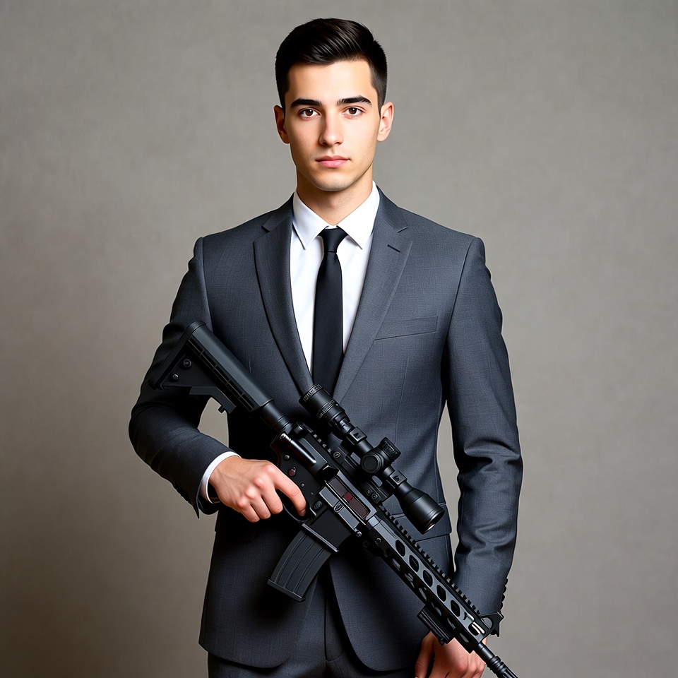 Man in suit holding rifle Man in suit holding rifle