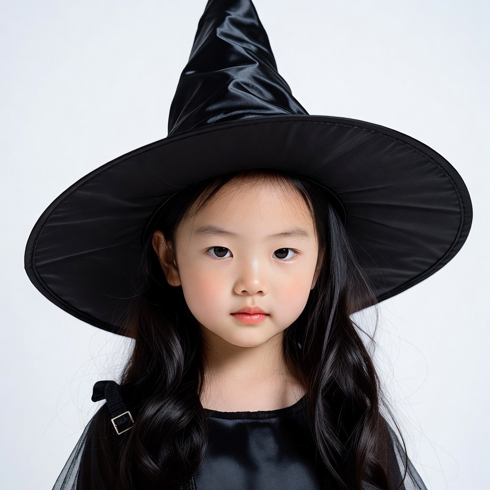 Asian girl wearing witch hat Asian girl wearing witch hat