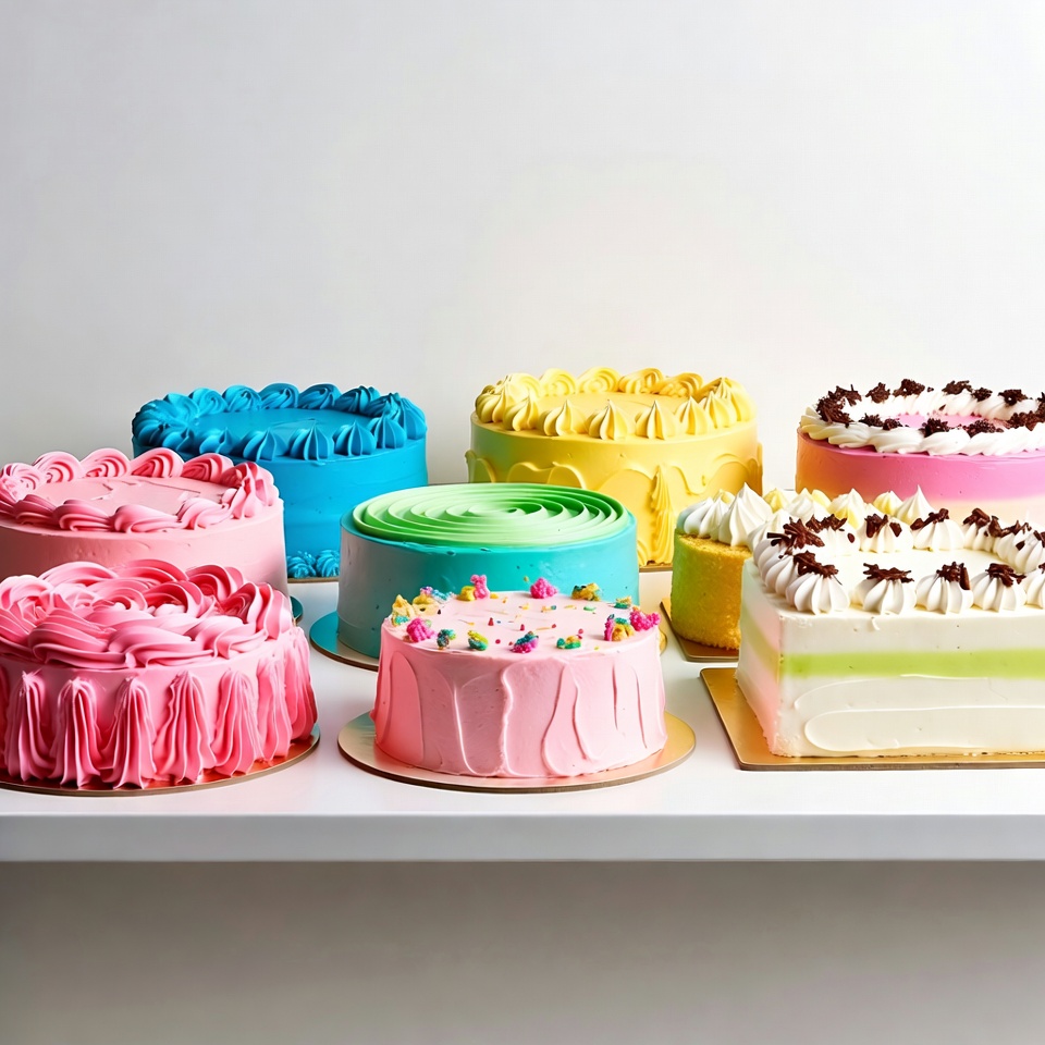 Colorful Frosted Cakes on White Surface Colorful Frosted Cakes on White Surface