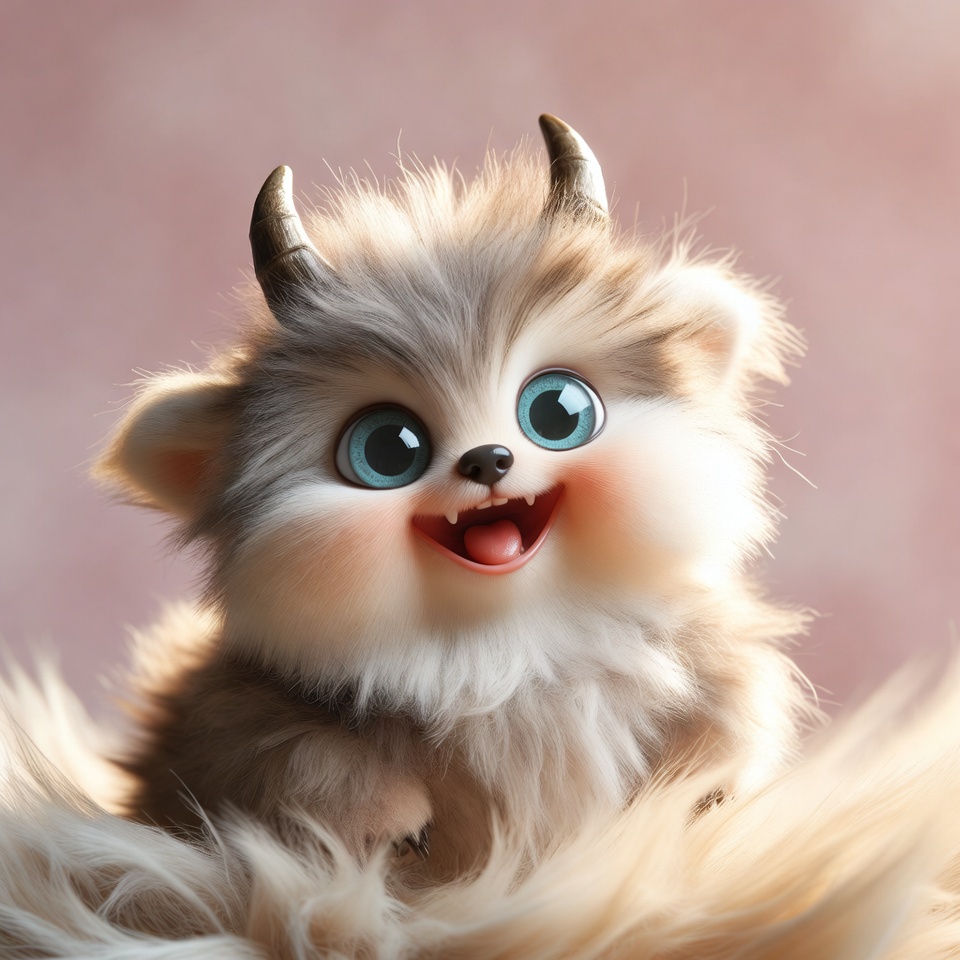 Cute fluffy demon puppy smiling Cute fluffy demon puppy smiling