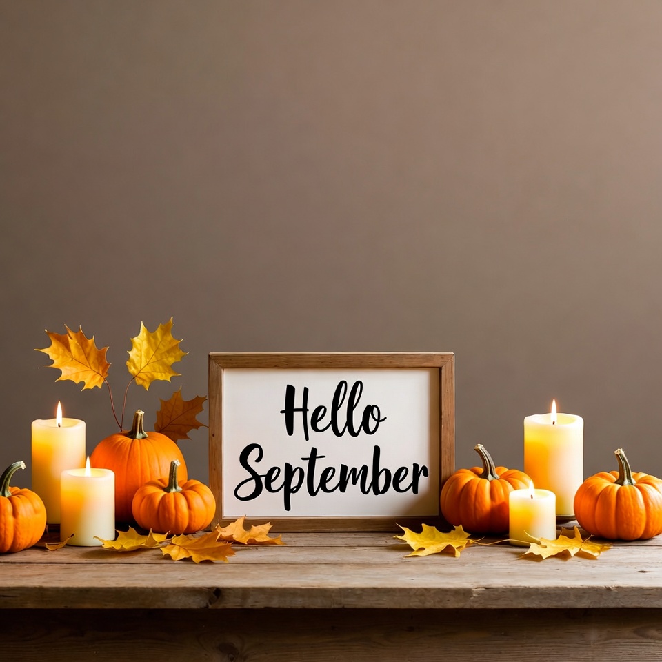 Hello September Pumpkins and Candles Hello September Pumpkins and Candles