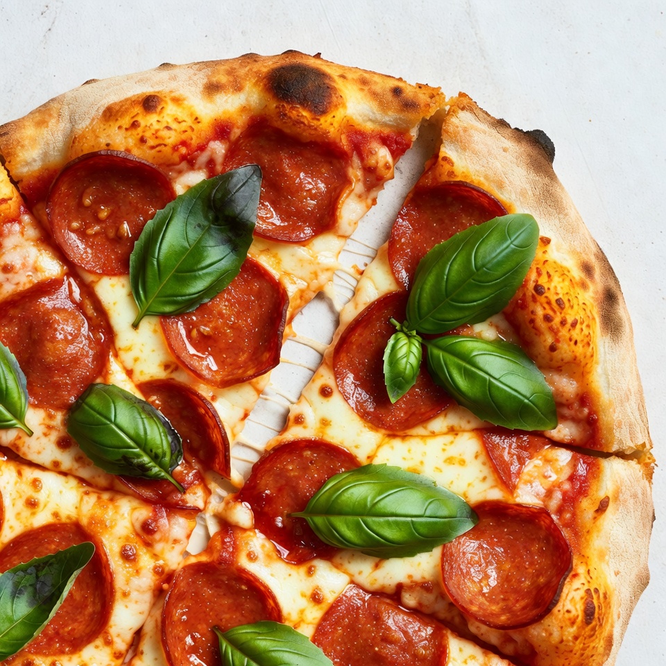 Pepperoni Pizza with Fresh Basil Pepperoni Pizza with Fresh Basil