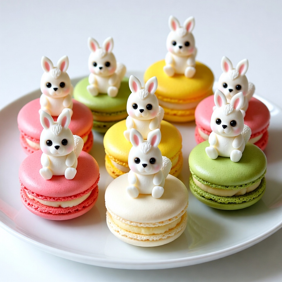 Cute Bunny Macarons on Plate Cute Bunny Macarons on Plate
