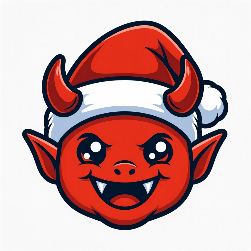 Cute Cartoon Devil Wearing Santa Hat Cute Cartoon Devil Wearing Santa Hat