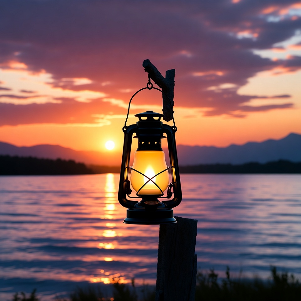 Lantern on Post at Sunset Lake Lantern on Post at Sunset Lake