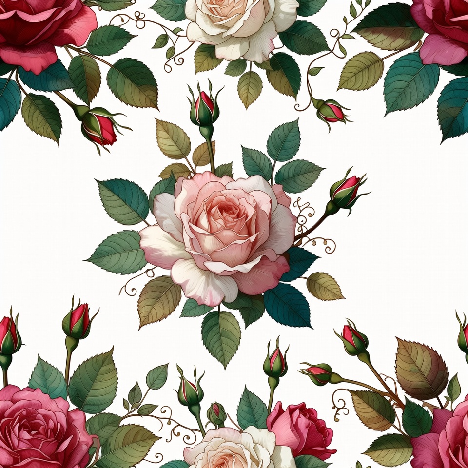Red and White Roses Seamless Pattern Red and White Roses Seamless Pattern