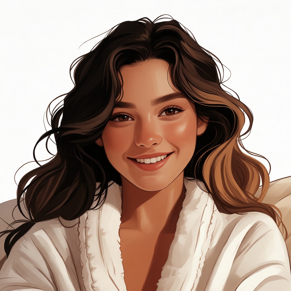 Smiling woman in white robe Smiling woman in white robe