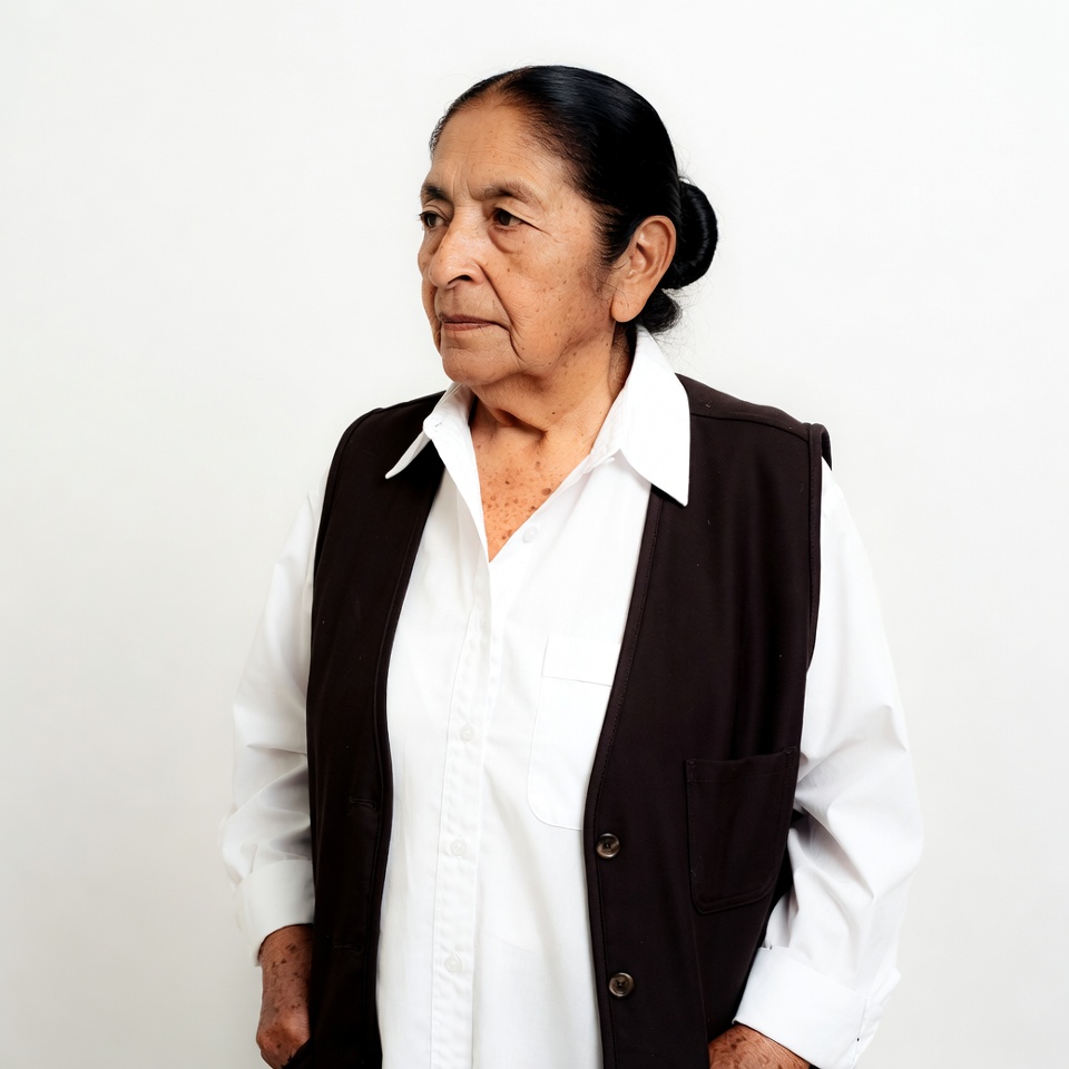 Elderly Indigenous woman in white shirt Elderly Indigenous woman in white shirt