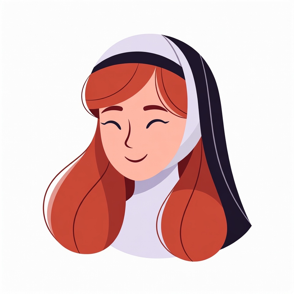 Smiling cartoon nun with red hair Smiling cartoon nun with red hair
