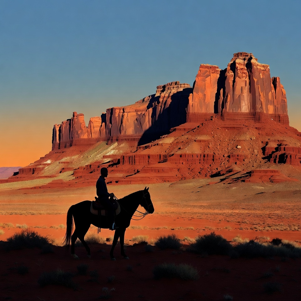 Cowboy on Horse Silhouette Monument Valley Cowboy on Horse Silhouette Monument Valley