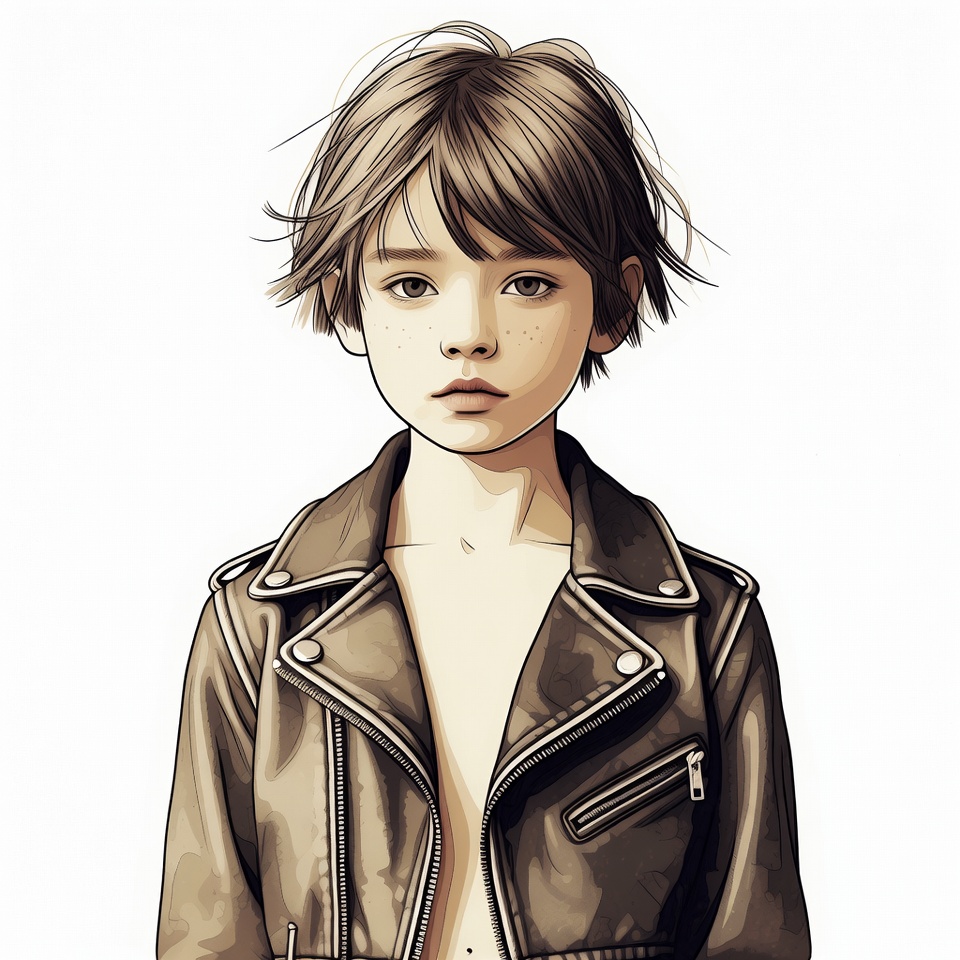 Boy in open leather jacket Boy in open leather jacket