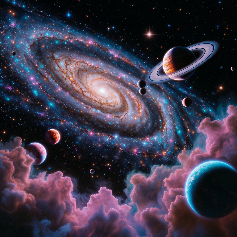 Vibrant Spiral Galaxy with Planets Vibrant Spiral Galaxy with Planets