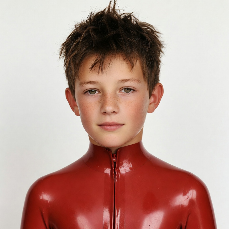Boy in shiny red latex suit Boy in shiny red latex suit