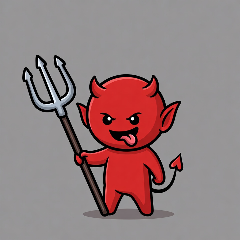 Cute cartoon devil holding trident Cute cartoon devil holding trident