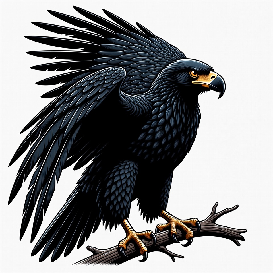 Black Eagle Perched on Branch Black Eagle Perched on Branch