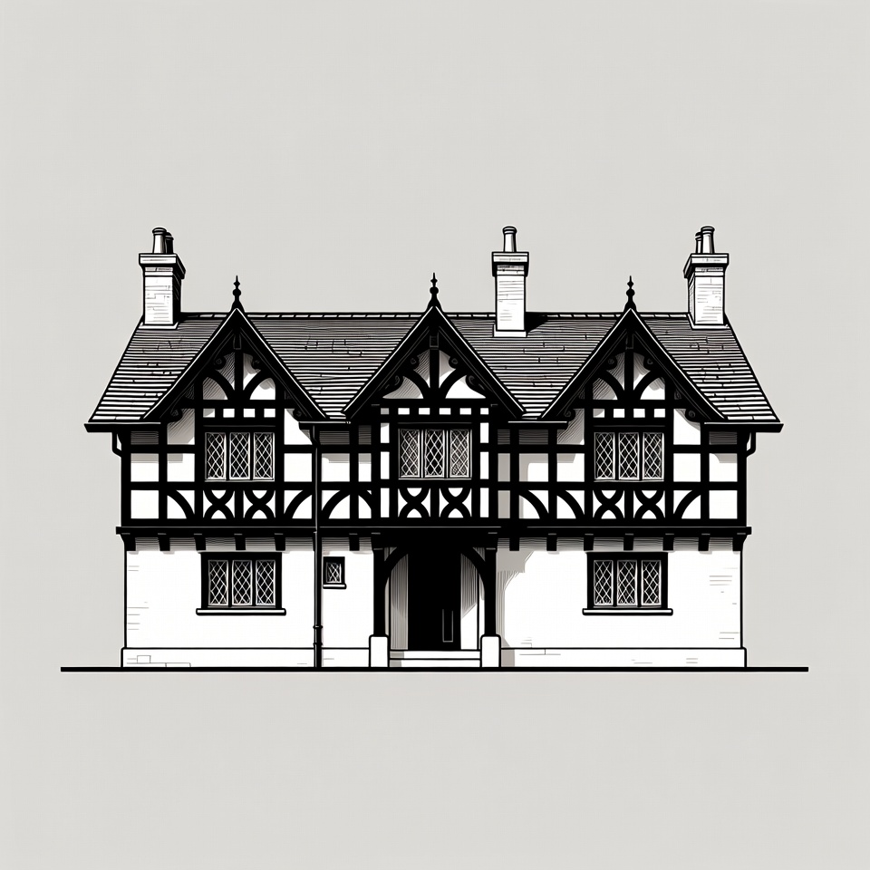 Tudor Half-Timbered House Illustration Tudor Half-Timbered House Illustration