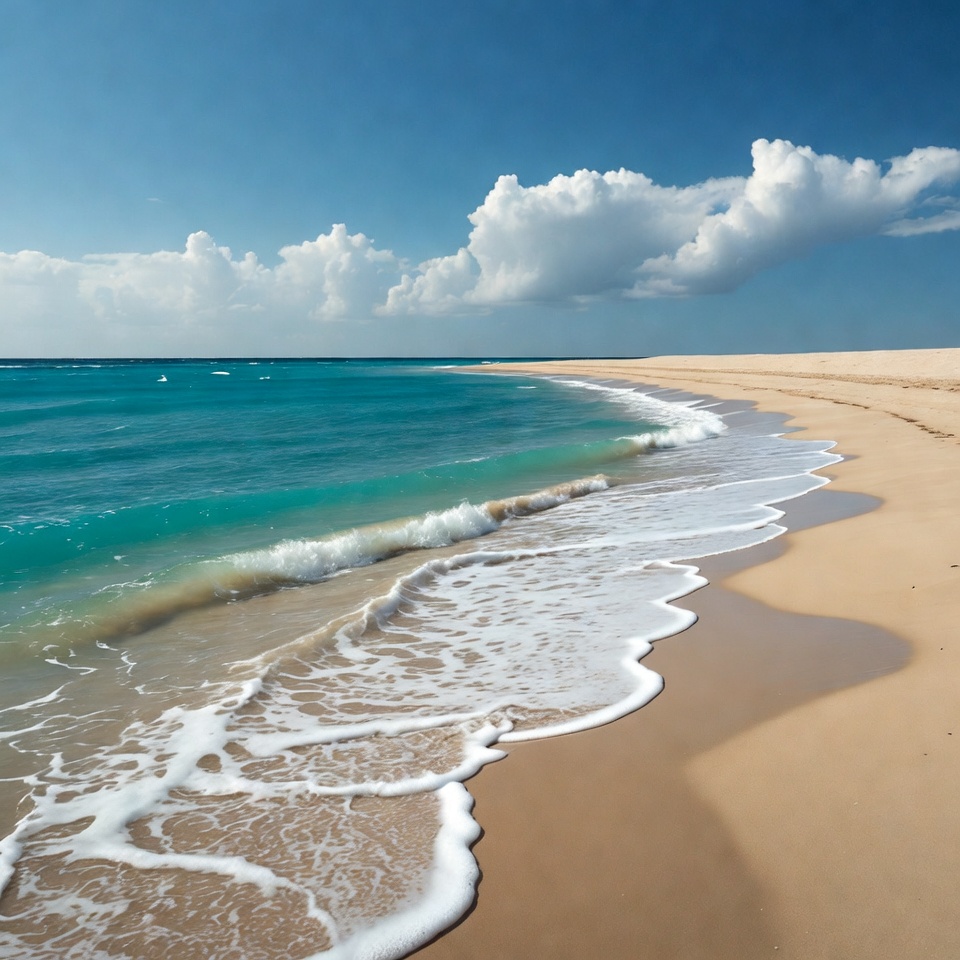 Turquoise waves crashing on sandy beach Turquoise waves crashing on sandy beach