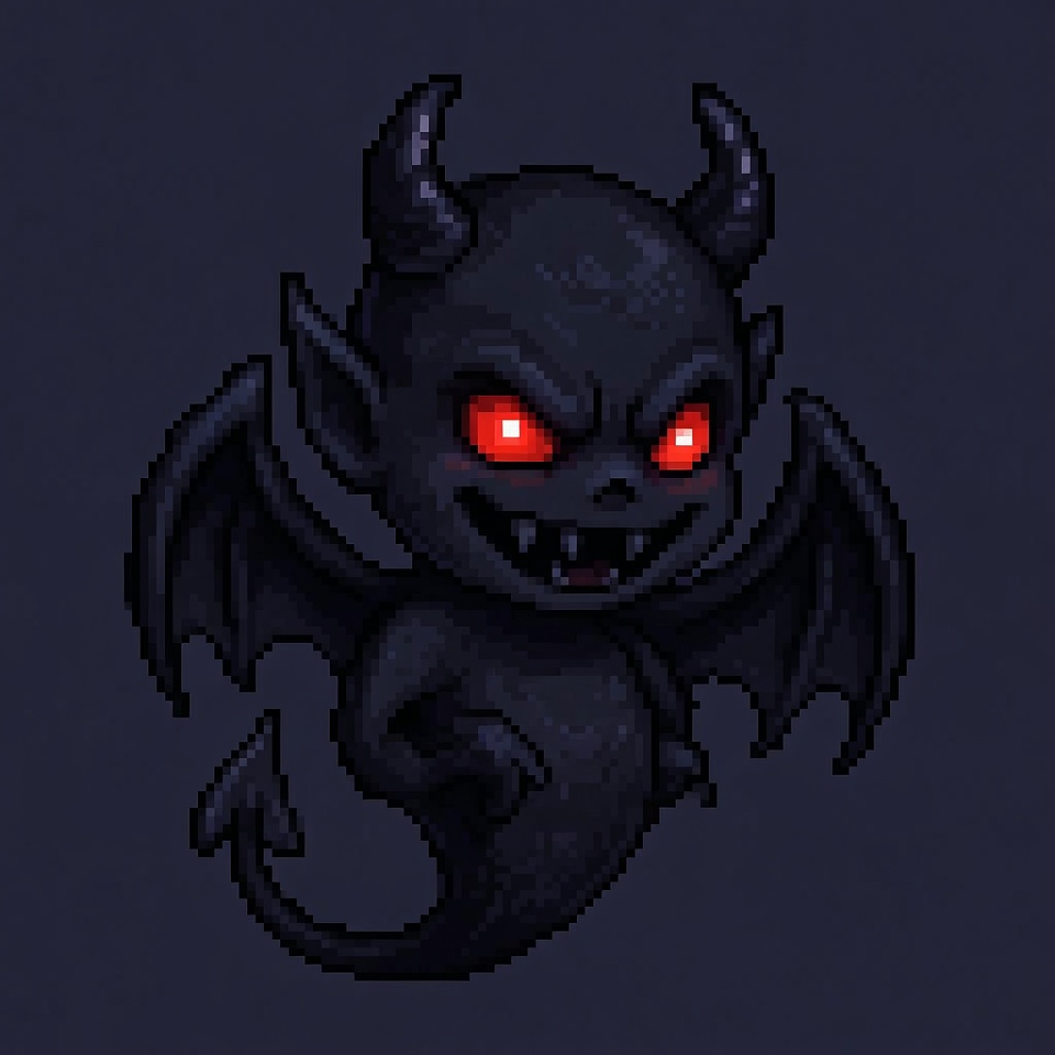 Cartoon Black Demon with Red Eyes Cartoon Black Demon with Red Eyes