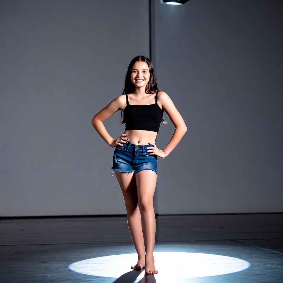 Smiling Asian girl in spotlight Smiling Asian girl in spotlight