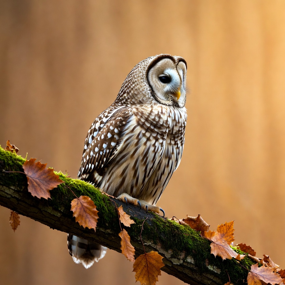 Barred Owl Perched on Mossy Branch Barred Owl Perched on Mossy Branch