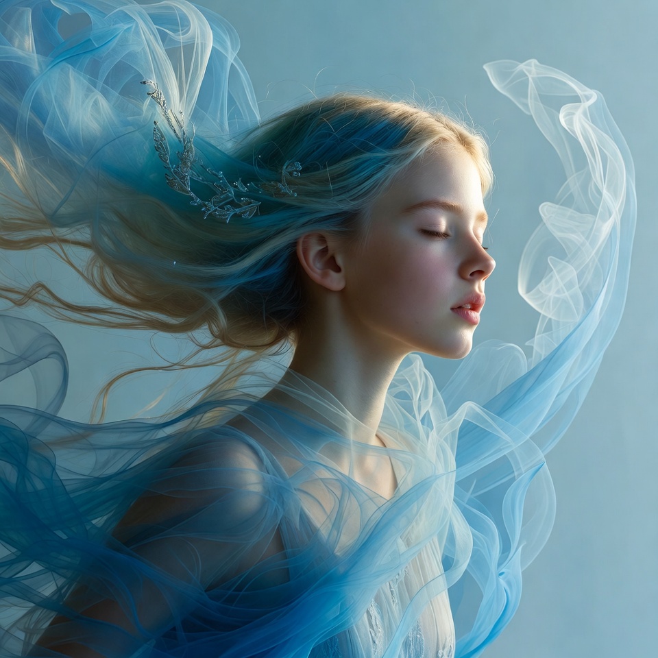 Blonde woman with flowing blue hair Blonde woman with flowing blue hair