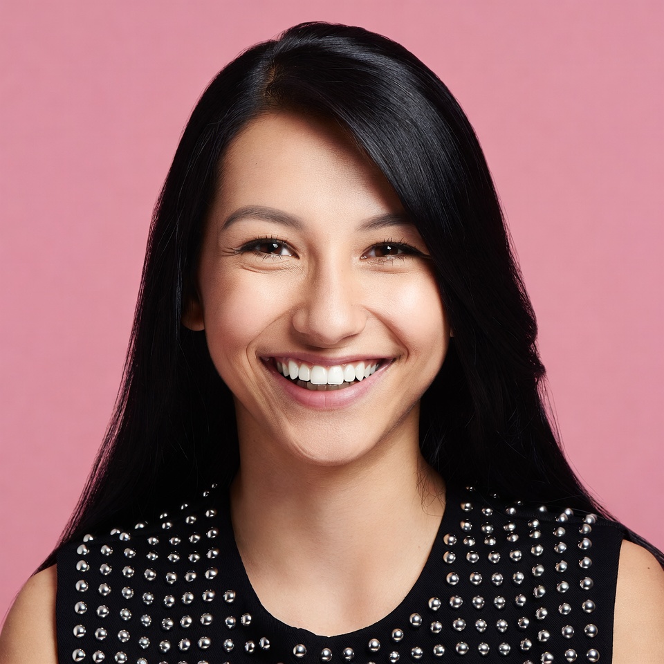 Smiling Asian woman pink background Smiling Asian woman pink background