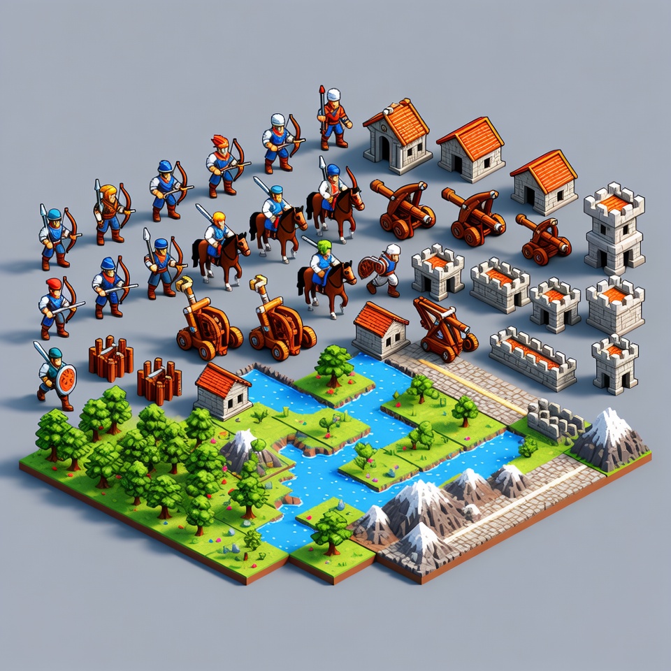 Isometric Medieval Village Battle Scene Isometric Medieval Village Battle Scene