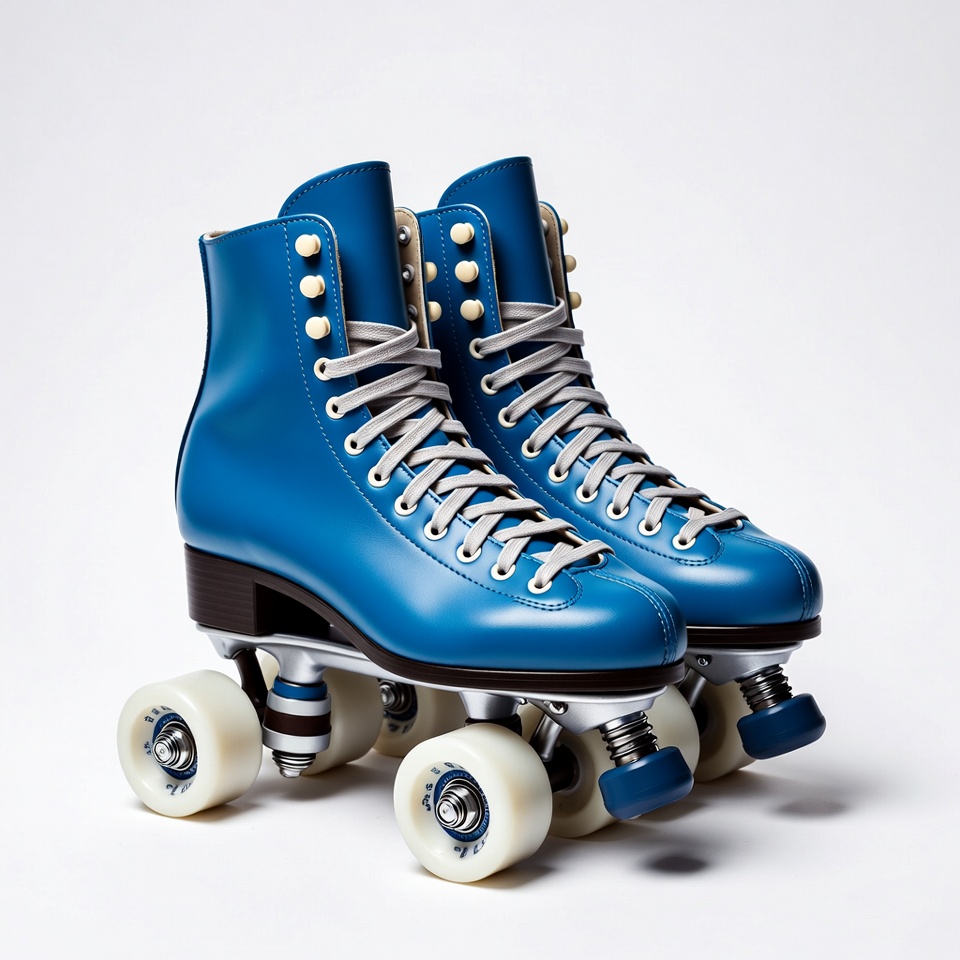 Blue Leather Roller Skates Pair Blue Leather Roller Skates Pair