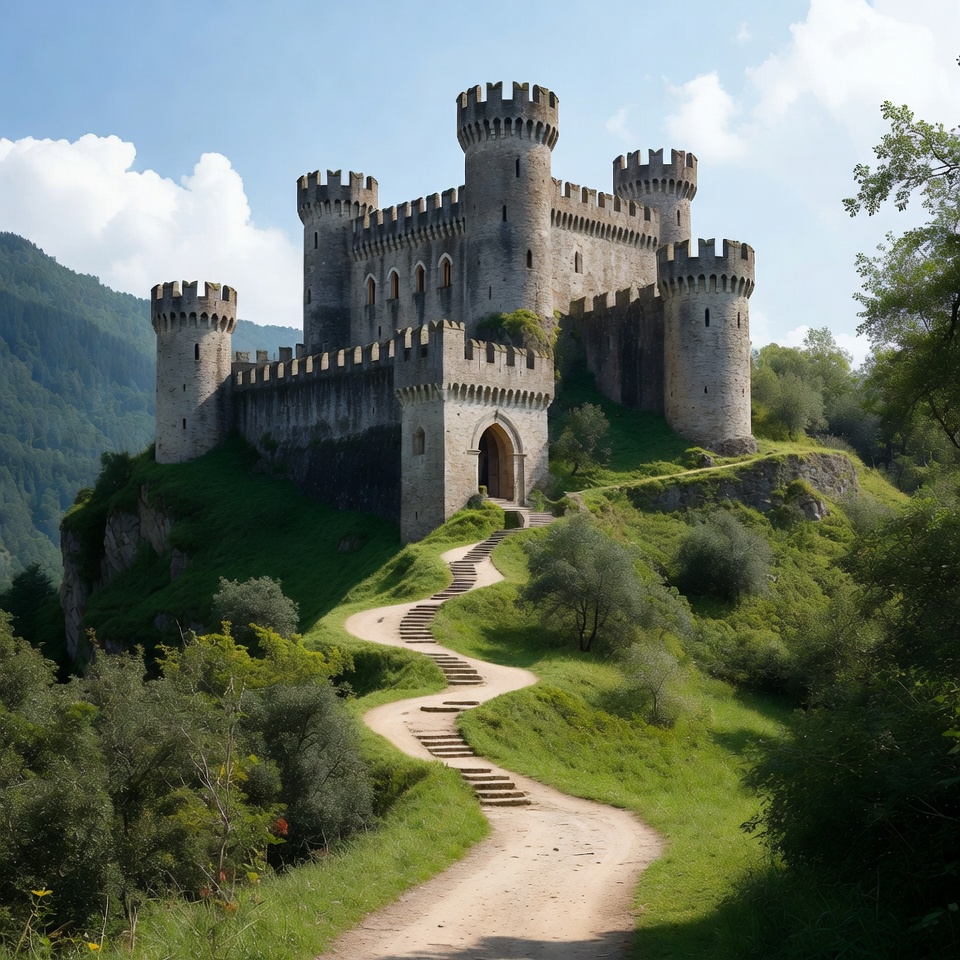 Medieval Castle on Mountain Cliff Medieval Castle on Mountain Cliff