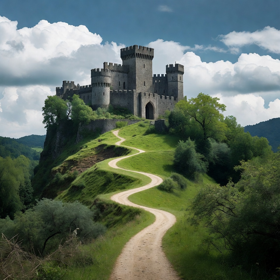 Medieval Castle on Mountain Cliff Medieval Castle on Mountain Cliff